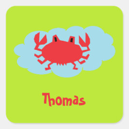 名前をカスタムするアカガニ青と緑 スクエアシール