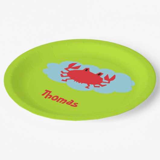 名前をカスタムするアカガニ青と緑 ペーパープレート (アングル)