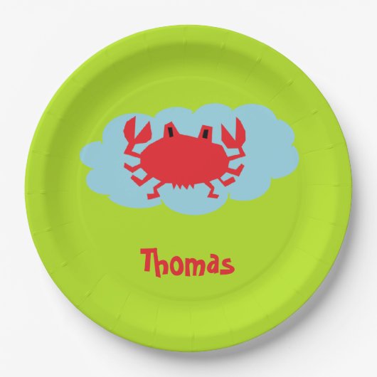 名前をカスタムするアカガニ青と緑 ペーパープレート (正面)