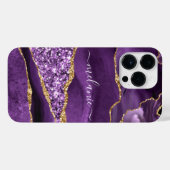 名前をカスタムするアゲートパープルバイオレット金ゴールド大理石 iPhoneケース (裏面横)
