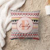 名前をカスタムするアステカエレガンスウォームレッドエスニックパターン クッション (ブランケット)
