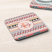 名前をカスタムするアステカエレガンスウォームレッドエスニックパターン コースター (左側)