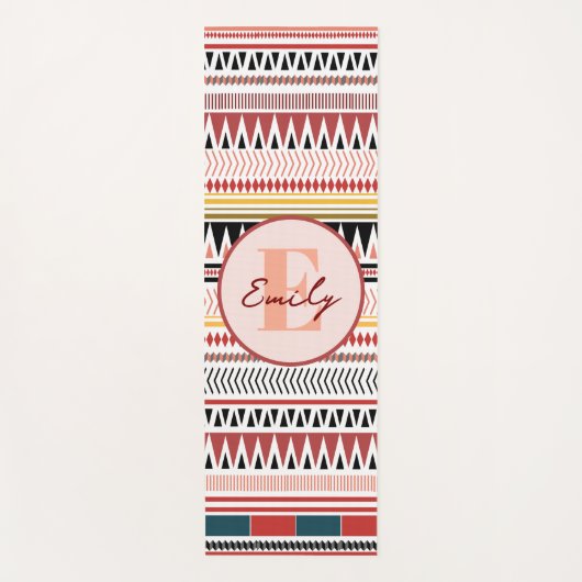 名前をカスタムするアステカエレガンスウォームレッドエスニックパターン ヨガマット (正面)