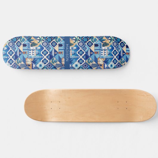 名前をカスタムするアズレジョタイル模様 スケートボード (横)