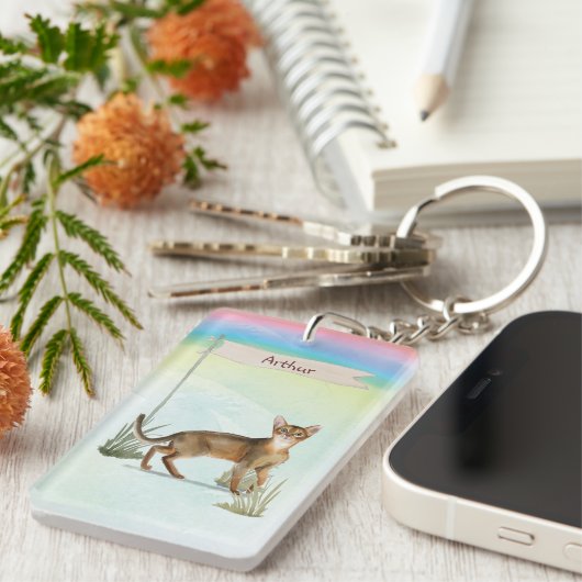 名前をカスタムするアビシニアキャットペット キーホルダー (正面右)