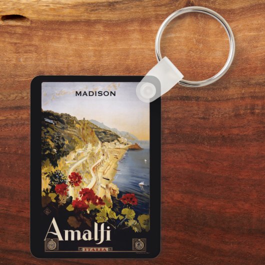 名前をカスタムするアマルフィイタリアヴィンテージトラベル キーホルダー (裏面)