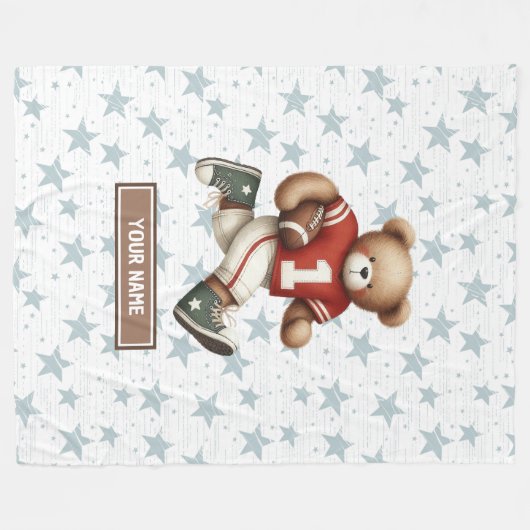 名前をカスタムするアメリカンフットボール少年用毛布 フリースブランケット (正面(横))