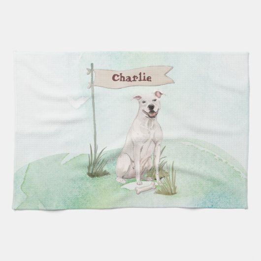 名前をカスタムするアメリカン（犬）スタッフォードテリアペットドッグ キッチンタオル (横)