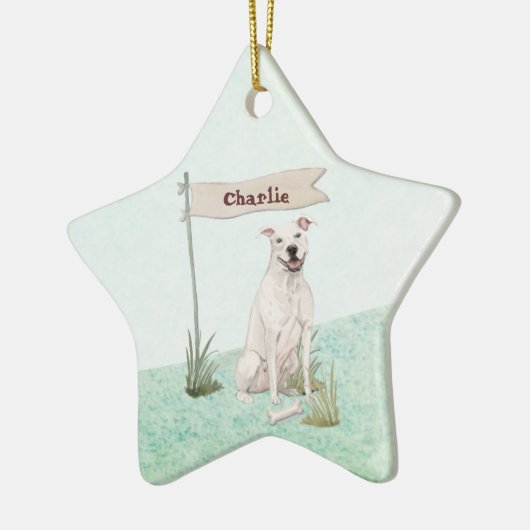 名前をカスタムするアメリカン(犬)スタッフォードテリアーペットドッグ セラミックオーナメント (左)