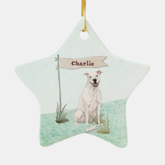 名前をカスタムするアメリカン（犬）スタッフォードテリアーペットドッグ セラミックオーナメント (裏面)