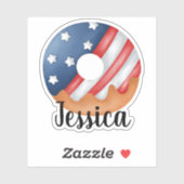 名前をカスタムするアメリカ国旗のドーナツ シール (シート)