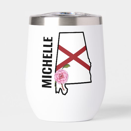 名前をカスタムするアラバマ国旗と州フラワー椿 (正面)