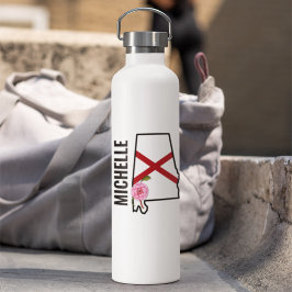 名前をカスタムするアラバマ国旗と州フラワー椿 ウォーターボトル