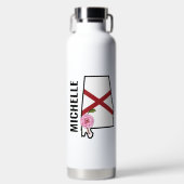 名前をカスタムするアラバマ国旗と州フラワー椿 ウォーターボトル (正面)