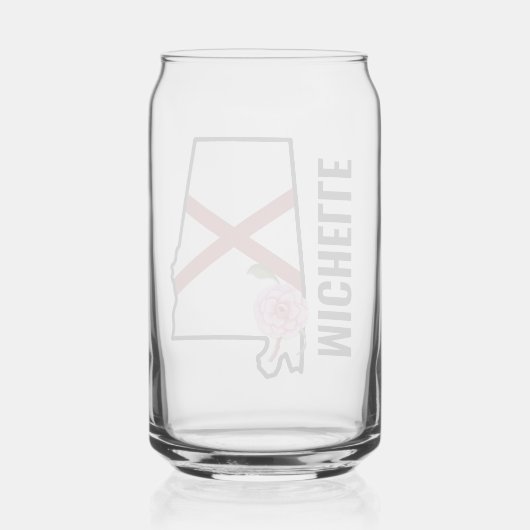 名前をカスタムするアラバマ国旗と州フラワー椿 ガラス缶 (裏面)