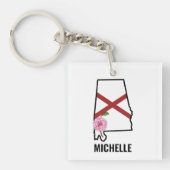 名前をカスタムするアラバマ国旗と州フラワー椿 キーホルダー (正面)