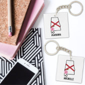 名前をカスタムするアラバマ国旗と州フラワー椿 キーホルダー