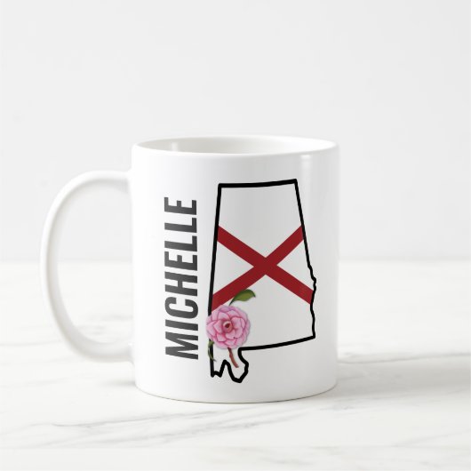 名前をカスタムするアラバマ国旗と州フラワー椿 コーヒーマグカップ (左)