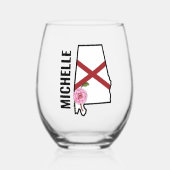 名前をカスタムするアラバマ国旗と州フラワー椿 ステムなしワイングラス (正面)