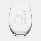 名前をカスタムするアラバマ国旗と州フラワー椿 ステムなしワイングラス (裏面)