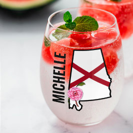 名前をカスタムするアラバマ国旗と州フラワー椿 ステムなしワイングラス