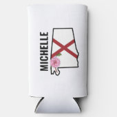 名前をカスタムするアラバマ国旗と州フラワー椿 スリム缶クーラー (正面)