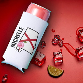 名前をカスタムするアラバマ国旗と州フラワー椿 スリム缶クーラー