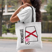 名前をカスタムするアラバマ国旗と州フラワー椿 トートバッグ