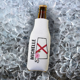 名前をカスタムするアラバマ国旗と州フラワー椿 ボトルクーラー