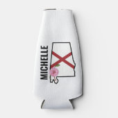 名前をカスタムするアラバマ国旗と州フラワー椿 ボトルクーラー (正面)