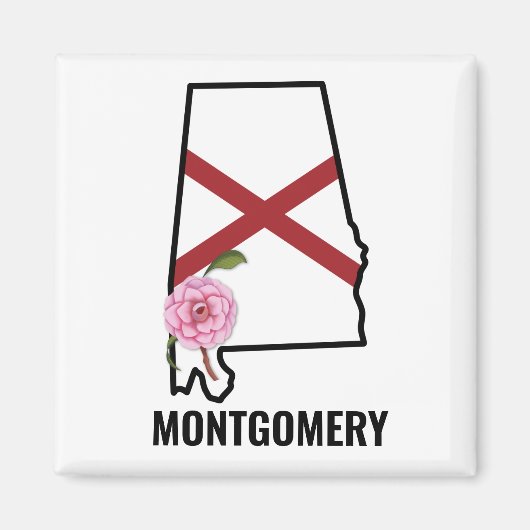 名前をカスタムするアラバマ国旗と州フラワー椿 マグネット (正面)