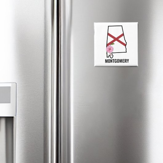 名前をカスタムするアラバマ国旗と州フラワー椿 マグネット