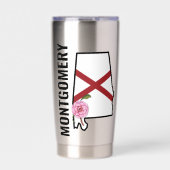 名前をカスタムするアラバマ国旗と州フラワー椿 保温保冷タンブラー (正面)