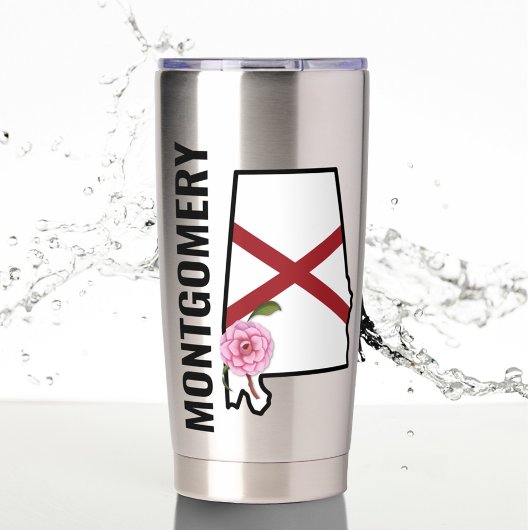 名前をカスタムするアラバマ国旗と州フラワー椿 保温保冷タンブラー