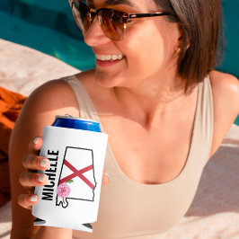 名前をカスタムするアラバマ国旗と州フラワー椿 缶クーラー