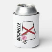 名前をカスタムするアラバマ国旗と州フラワー椿 缶クーラー (缶正面)