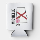 名前をカスタムするアラバマ国旗と州フラワー椿 缶クーラー (正面)