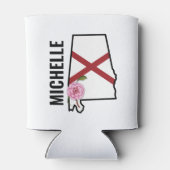 名前をカスタムするアラバマ国旗と州フラワー椿 缶クーラー (裏面)