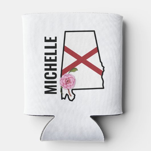 名前をカスタムするアラバマ国旗と州フラワー椿 缶クーラー (裏面)