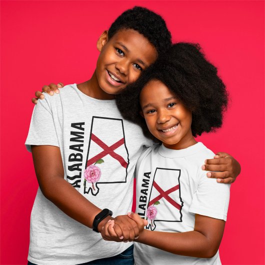 名前をカスタムするアラバマ国旗と州フラワー椿 Tシャツ