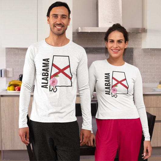 名前をカスタムするアラバマ国旗と州フラワー椿 Tシャツ