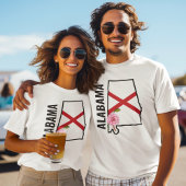 名前をカスタムするアラバマ国旗と州フラワー椿 Tシャツ