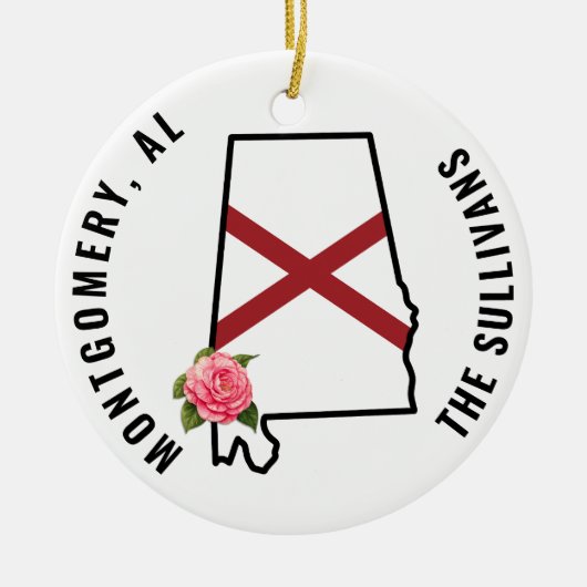 名前をカスタムするアラバマ州旗&フラワーコーンホールセット セラミックオーナメント (正面)