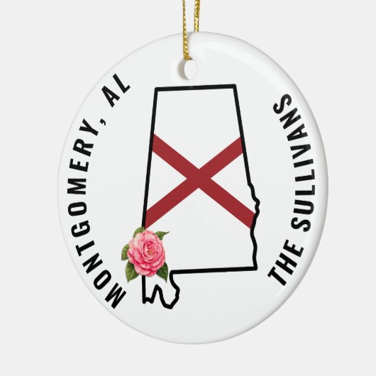 名前をカスタムするアラバマ州旗&フラワーコーンホールセット セラミックオーナメント (左)