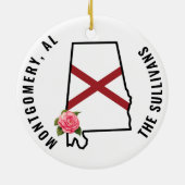 名前をカスタムするアラバマ州旗&フラワーコーンホールセット セラミックオーナメント (裏面)