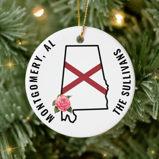 名前をカスタムするアラバマ州旗&フラワーコーンホールセット セラミックオーナメント