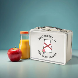 名前をカスタムするアラバマ州旗&フラワーコーンホールセット メタルランチボックス