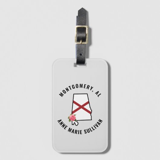 名前をカスタムするアラバマ州旗&フラワーコーンホールセット ラゲッジタグ (正面縦)