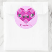 名前をカスタムするアーガイルかわいいハートシール ラウンドシール (バッグ)