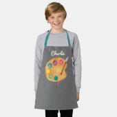名前をカスタムするアーティストアートパレッ絵を描トキッズエプロン エプロン (着用した状態)